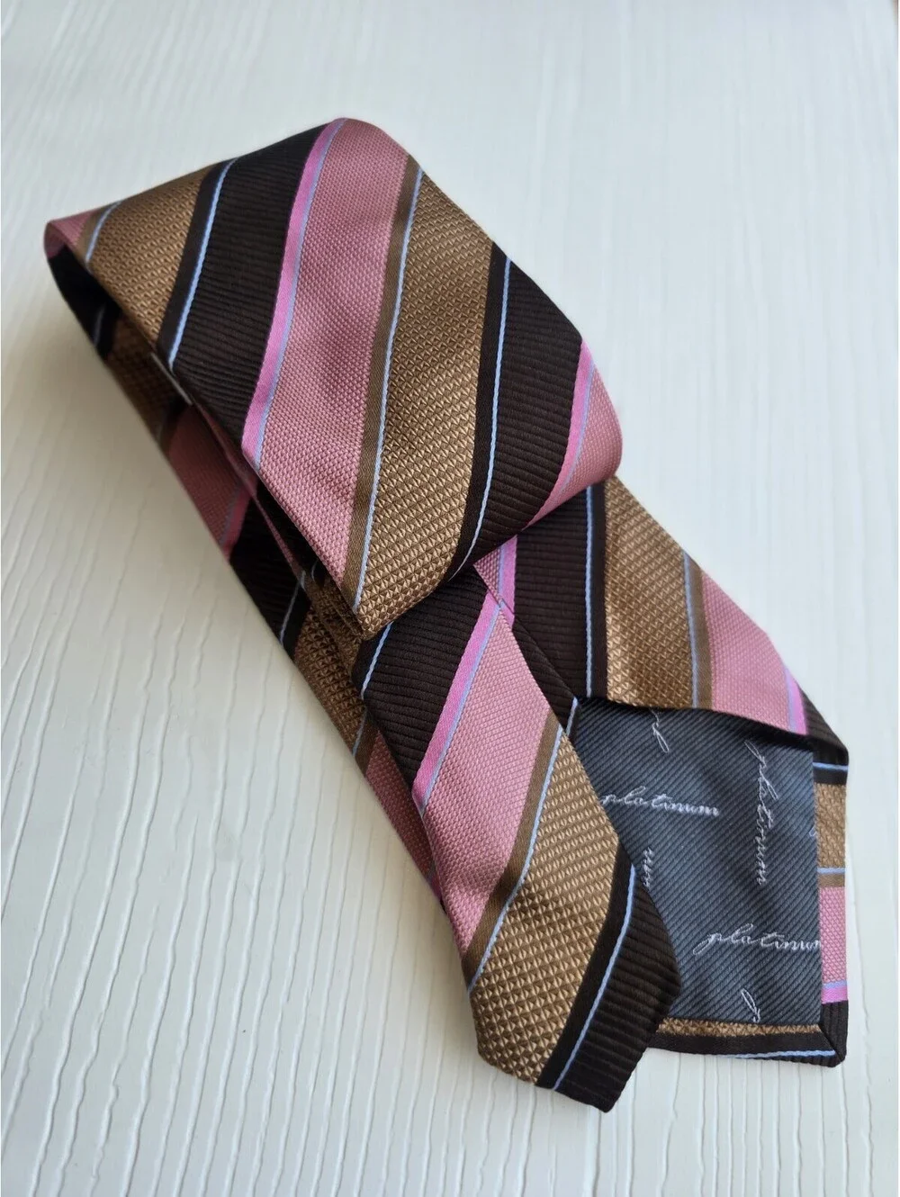 XMI Platinum Pink Brown Striped 100% Silk Men's Necktie